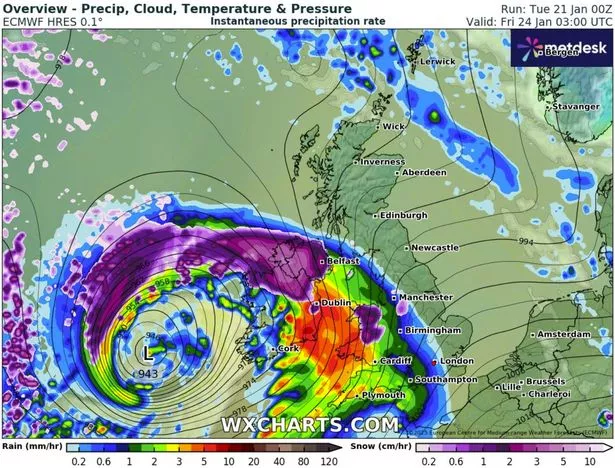 英国降雪：风暴Éowyn地图显示了5英寸将在短短6小时内掩埋半个英国的准确时间