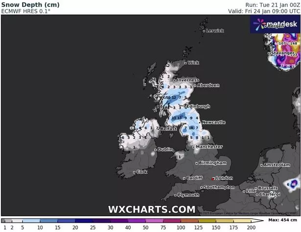 英国降雪:风暴Éowyn地图显示了5英寸将在短短6小时内掩埋半个英国的准确时间