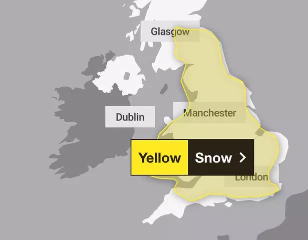英国降雪:英国气象局发布为期3天的天气预警,地图显示整个英格兰都受到影响